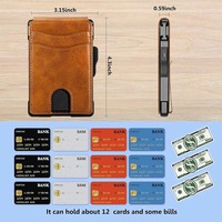 Dompet Lipat Pria RFID Metal dengan Tempat Kartu ID PU dan Penjepit Uang Smart Cartera Metalica Hombre