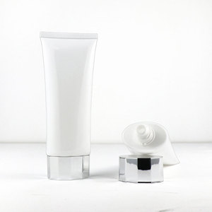 Custom Logo White 100g Flat Tube PE Plastic Cosmetic Tube 100ml Facial Cleanser Body Lotion Squeeze Tube <b>with</b> <b>Flip</b> <b>Top</b> - Product Image 4