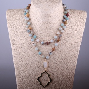 Collana da Donna Bohemien con <span class=keywords><strong>Ciondolo</strong></span> a <span class=keywords><strong>Fiore</strong></span> <span class=keywords><strong>della</strong></span> <span class=keywords><strong>Vita</strong></span> in Metallo e Cristallo Quadrato, Gioielli Tribali, Collana con Pietra Naturale Amazzonite - Product Image 6