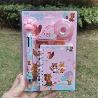 Juego de regalo de papelería de animales de dibujos animados, cuaderno de cinta correctora con bolígrafo, libro, Kit de proveedor escolar