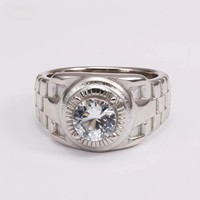 Bague-montre mécanique Hip Hop pour homme avec zircone cubique, chaîne de bague, étanche, couleur argent, acier inoxydable 316, bijoux de tous les jours