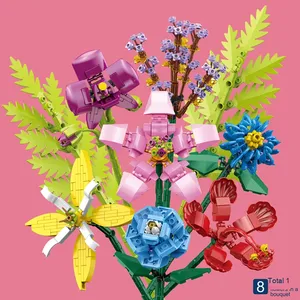 Juego de bloques de construcción educativos para niños transfronterizos, modelo de juguete 1:8, modelos populares de simulaciones de flores de partículas pequeñas de peonía rosa - Product Image 2