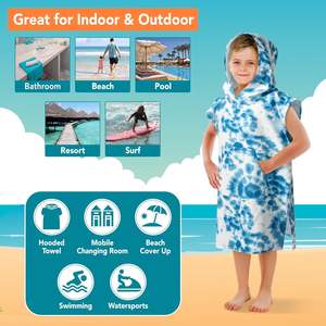 Serviette de plage à capuche <span class=keywords><strong>poncho</strong></span> en microfibre pour garçons et filles Séchage rapide et absorbant pour le bain <span class=keywords><strong>Surf</strong></span> et la natation - Product Image 4