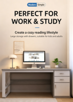 Bureau d'ordinateur avec tiroirs, poste de travail minimaliste moderne pour une personne, pour la chambre à coucher, le bureau à domicile, surface en placage PVC