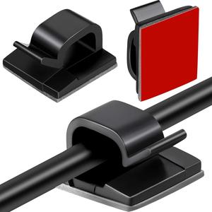 Clips para cables, soporte de pared autoadhesivo de plástico para escritorio, oficina, para cables de datos, auriculares, transparente, blanco, negro - Product Image 2