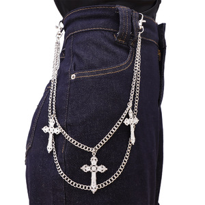 yuelyueli <b>Cross</b> Pants Chain Tibetan <b>Silver</b> Double <b>Ring</b> Unisex Hip Hop Waist Chain Daily Wear Accessory - Product Image 1