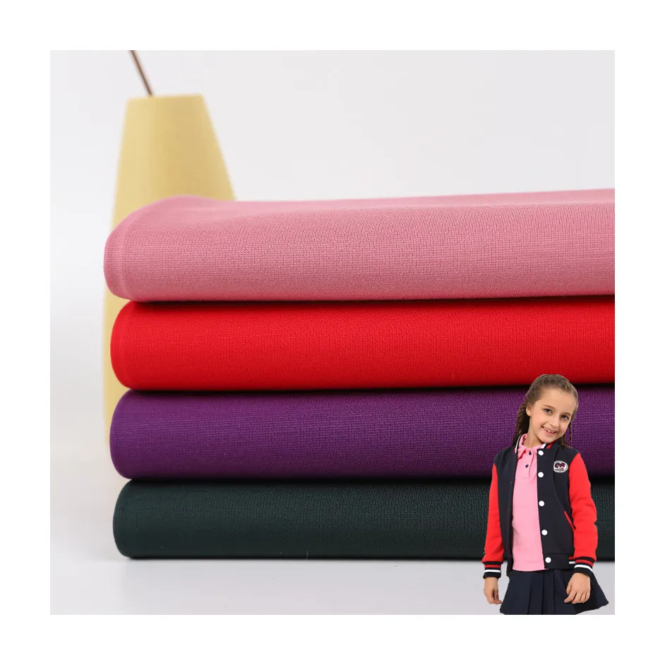 380GSM 40S 60% rayon 29% nilon 5% spandeks warna solid rajutan NR Ponte roma kain untuk kain seragam sekolah