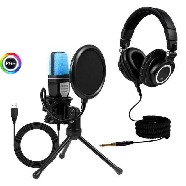 Studio Over-ear Wired Plastic Headphones with Computer Microphone for Gaming