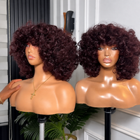 Perruque Lace Front Bouclée Super Super Densité 300% en Cheveux Humains Bruts Vietnamiens, Fabriquée à la Machine, Couleur Noir Piano avec Mèches Brunes, Sans Colle