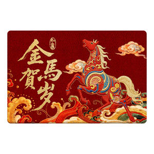 Alfombra de entrada de terciopelo belga con diseño de caballo de Año Nuevo, rectangular, roja, resistente a las manchas, lavable, para el Año Nuevo Chino - Product Image 3