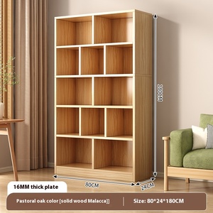 Bibliothèque multicouche en bois massif Armoire murale intégrée pour articles divers avec support de rangement au sol pour le rangement de la bibliothèque du salon - Product Image 2
