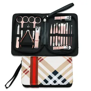 Manicure Set 16 Piece - Nail Clipper Set - Pink Stainless Steel Nail Cutter Steel Professional Pedicure Kit Nail Scissors Groom
