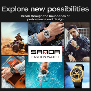 SANDA 3368 นาฬิกาข้อมือผู้ชายสำหรับธุรกิจพร้อมสายเหล็กและสายซิลิโคน นาฬิกากันน้ำแบบมัลติฟังก์ชั่นแสดงเวลาโลกสำหรับวัยรุ่น - Product Image 3