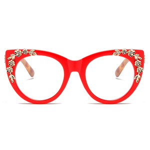 Espejo plano liso para mujer de tendencia europea y americana, nuevas gafas de ojo de gato con Flores rotas anti-azules - Product Image 5