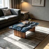 Table basse rectangulaire moderne en résine époxy avec design rivière, ensemble de meubles pour salon