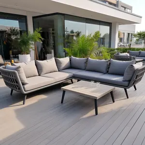 Factory Hot Selling Hotel Luxury Outdoor Rope Sofa Set Outdoor Garden Sofa with All Aluminum Coffee Table