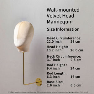 Cabeza de maniquí de terciopelo con gancho de pared para exhibición de sombreros y pelucas, gancho dorado, <span class=keywords><strong>modelo</strong></span> <span class=keywords><strong>masculino</strong></span> y femenino, venta al por mayor - Product Image 1