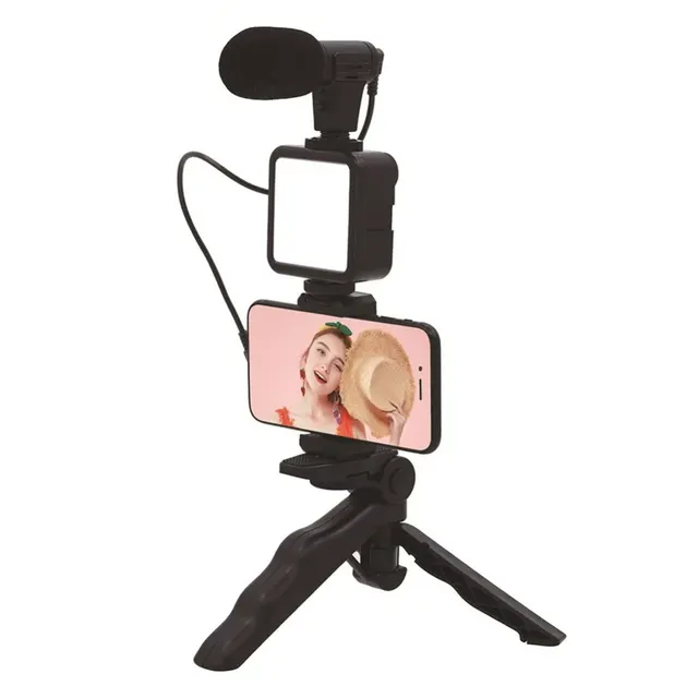 5in1 Tripod Holder Vlogging Kits Live Selfie LED Fill Light Integration with Microphone Equipment for Video Kit