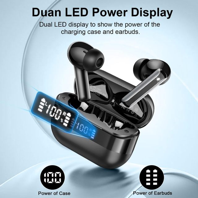 Wireless Earbuds V5.4 Headphones HiFi Stereo Earphones with 4 ENC Mics 48H Playtime Ear Buds with LED Display Charging Case