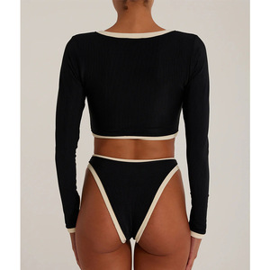 Traje <span class=keywords><strong>de</strong></span> <span class=keywords><strong>Baño</strong></span> JSN 2026 <span class=keywords><strong>de</strong></span> Lujo en Blanco y Negro, Nuevo, <span class=keywords><strong>de</strong></span> <span class=keywords><strong>Manga</strong></span> <span class=keywords><strong>Larga</strong></span> para <span class=keywords><strong>Mujer</strong></span>, con Botones, Cintura Alta, Dos Piezas, Cuello Redondo, Sexy - Product Image 2