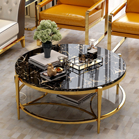 Ensemble de tables basses rondes en pierre brillante de style italien, design moderne, luxe léger, simple, double niveau, pour la maison, modèle tendance