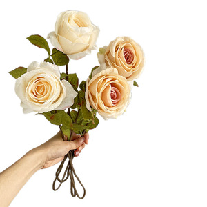 Roses artificielles Yasunobu rose, violet, blanc, champagne, vert, à bords brûlés, fleurs décoratives pour la maison, bouquet de mariage - Product Image 5