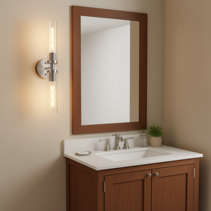 Applique da Parete Moderne in Nichel Spazzolato, Illuminazione LED Cablata per Bagno, Vetro Trasparente, Luce Bianca Calda 2700K - Product Image 2