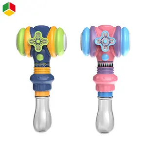 QS Promotion Plastic Outdoor Summer Toy 2 in 1 Candy Toy Windmill Rotate Big Stick Rotary Hammer Bubble Wand Stick Toy For Kids