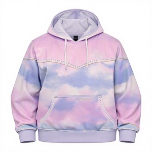 เสื้อฮู้ดดี้โอเวอร์ไซส์แบบยูนิเซ็กซ์ พิมพ์ลายสีพาสเทลท้องฟ้า ผ้าฝ้ายเฟรนช์เทอร์รี่ สวมใส่สบายๆ สำหรับฤดูใบไม้ผลิ มีกระเป๋า - Product Image 1