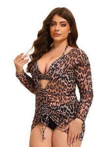Traje de baño deportivo de talla grande para mujer americana Europea elegante patrón sólido estampado recortado diseño trasero ecológico transpirable - Product Image 4