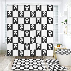 Rideau de Douche en Polyester à Carreaux Noirs et Blancs Effet Fantôme, Imprimé Numérique, Imperméable, Personnalisable, Vente en Gros, Moderne - Product Image 2