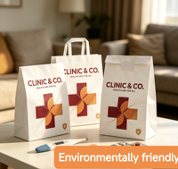 Sacs en papier personnalisés pour pharmacie, durables, écologiques, recyclables, pour médicaments, pilules, clinique médicale