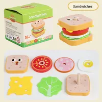 Ensemble de cuisine en bois pour enfants, hamburgers, frites, sandwichs, tartes aux œufs, jeu de cuisine éducatif, jouet pour enfants de 5 à 7 ans, emballage en boîte colorée