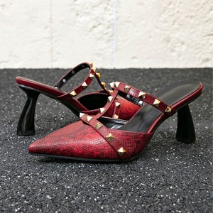 Lady's Wine Red Bridal <b>Shoes</b> Pointed Toe High Heeled <b>Slip</b>-<b>On</b> Breathable <b>Waterproof</b> Autumn <b>Shoes</b> with Rhinestones - Product Image 5