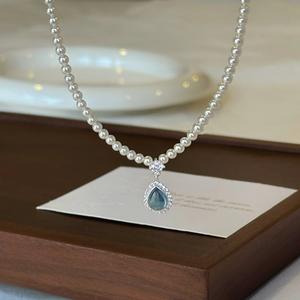 Pendentif en argent pur S925, goutte de pluie nuageuse brossée, avec perle d'eau douce, collier élégant pour femmes, design de niche - Product Image 1