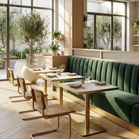 Canapé de restaurant personnalisable de luxe en acier inoxydable vert doré avec table à manger en marbre