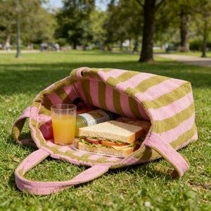 Womens Striped Terry Cloth Shopping <b>Large</b> Capacity <b>Beach</b> Handbag Portable Storage <b>Bag</b> - Product Image 3