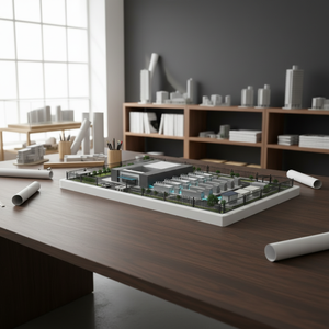 نموذج صندوق رمل مصغر لمناظر طبيعية من مصنع الطاقة الجديدة، مخصص بتقنية التسامي الحراري، للترويج والمعارض، ماركة بوران، خشب وبلاستيك - Product Image 1