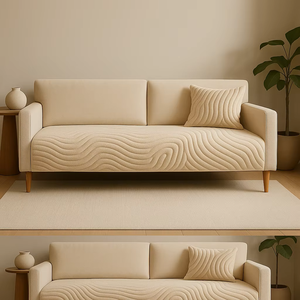 Funda de Cojín para Sofá de Tres Plazas, Modelo 2026, Antideslizante, de Felpa de Algodón, Color Sólido con Rayas Verticales, Elegante y Lavable - Product Image 4