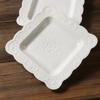 Assiette à soupe et à dessert en céramique de style européen, 9 pouces, blanche, gaufrée, pour la vente en gros