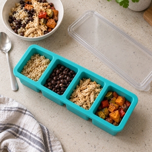 Molde para Congelar Porciones de Alimentos con Tapa, Silicona Color Verde Azulado, 4 Cavidades para Pollo Desmenuzado y Arroz, Almacenamiento de Ingredientes de Cocina - Product Image 3