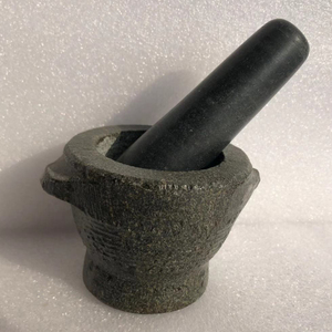 Mortier et <span class=keywords><strong>pilon</strong></span> en <span class=keywords><strong>pierre</strong></span> de 10 cm (4 pouces) avec double anse, surface huilée, outils pour herbes et épices, broyeur à ail et poivre, outils de broyage - Product Image 1