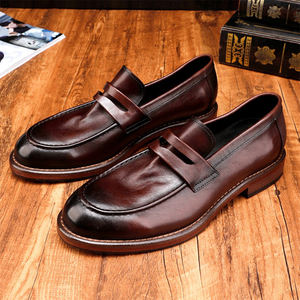 Nuevos hombres lavados Retro estilo británico moda tendencia Slip on <span class=keywords><strong>mocasines</strong></span> hechos a mano cabeza cuero genuino capa superior zapatos de cuero de vaca - Product Image 5