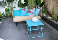 Nordique Intérieur Extérieur 2 Niveaux Carré En Métal Table Basse Latérale Pour La Vente En Gros