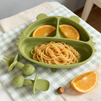 Ensemble d'alimentation 3-en-1 : fourchette, cuillère, accessoires pour bébé, assiette à ventouse en silicone avec compartiments, compatible micro-ondes, pour enfants