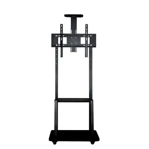 Portable Home Mobile TV Cart Floor Stand with Tray VESA Bracket Mount for 55"-80" LCD LED TV Trolley with Castor Wheels