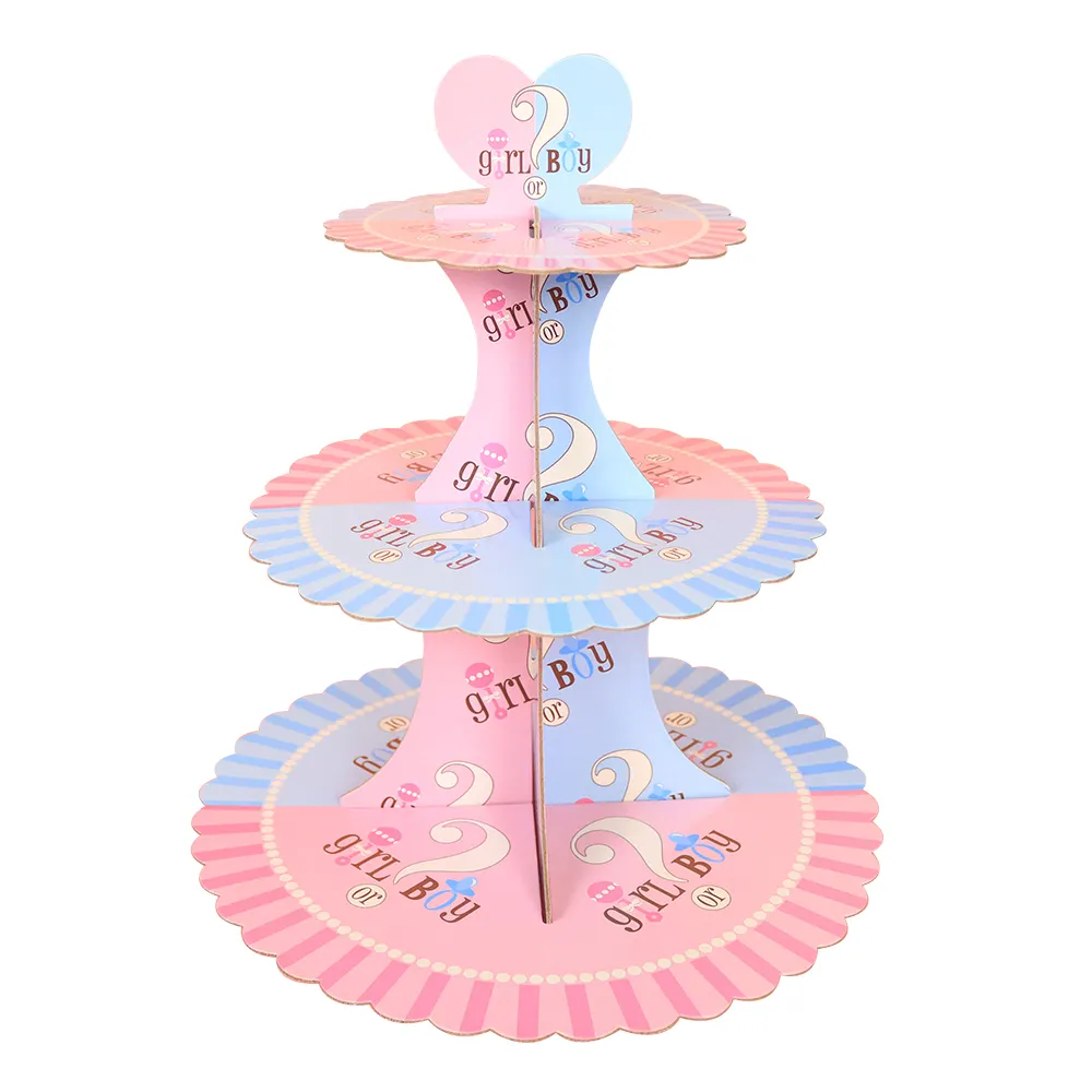 Doğum günü partisi malzemeleri tatlı masa kek dekorasyon renk Cupcake plaka standı Vintage katlanabilir üç katmanlı kağıt kek standı