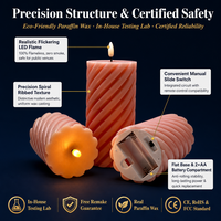 Lilin LED Tanpa Api Tekstur Spiral Bergelombang, Lilin LED Nyala Berkedip Realistis untuk Dekorasi Rumah, Pernikahan, Natal