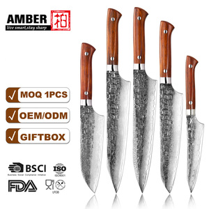 Ensemble de couteaux de cuisine japonais en acier Damas forgé à la main, 1 à 5 pièces, lame pleine, acier super résistant, Santoku, utilitaire, chef, pour la cuisine - Product Image 1