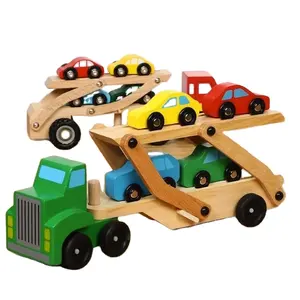 Camión de madera de dos pisos para niños, coche de ingeniería para niños, juguete deslizante, modelo de coche de transporte, remolque de camión grande